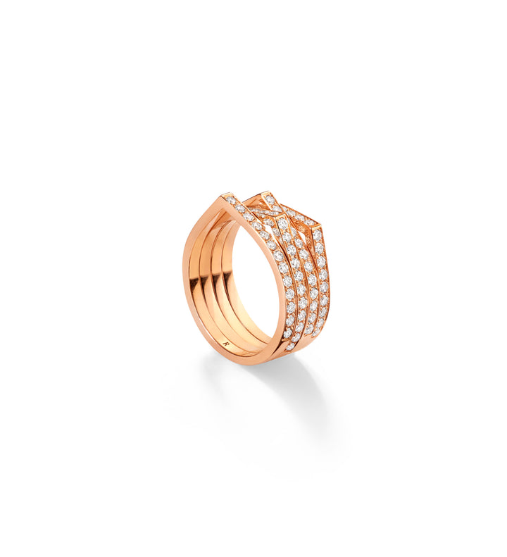 Repossi 4 Row Pink Gold Diamond Antifer Ring