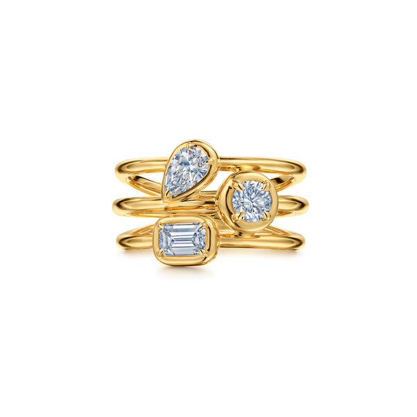 Kwiat Starry Night Bezel-Set Diamond Three-Row Ring in 18K Yellow Gold