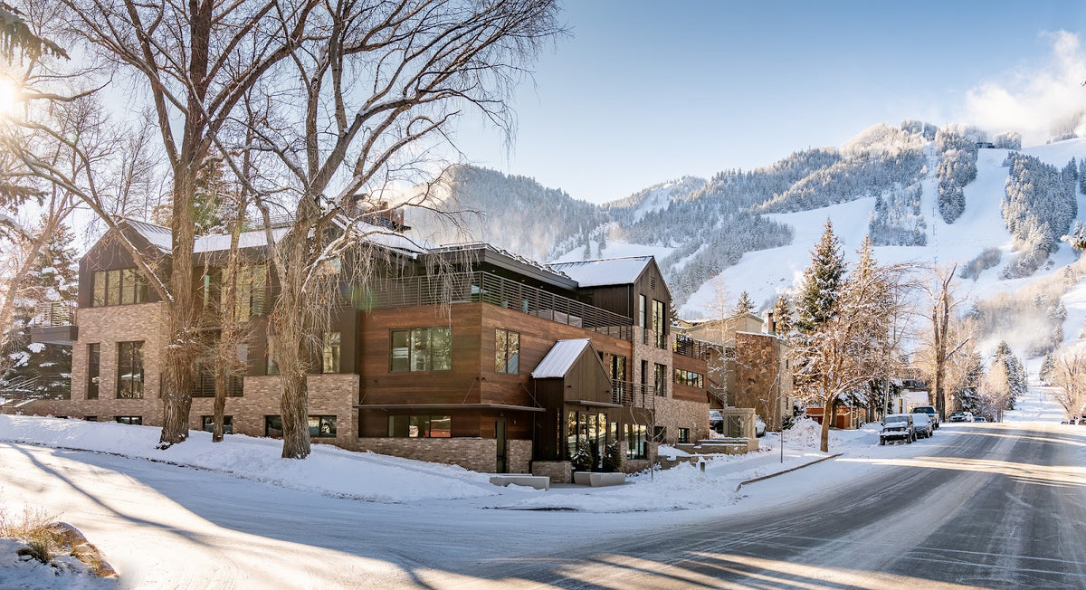 downtown strip aspen with mountains in background