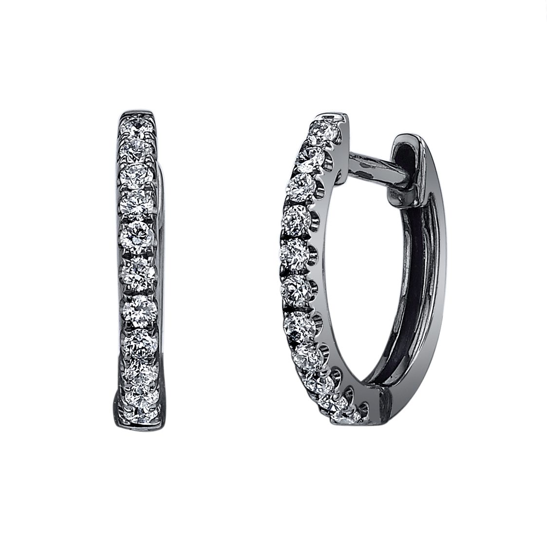 Anita Ko Small White Diamond Huggies in Black Gold