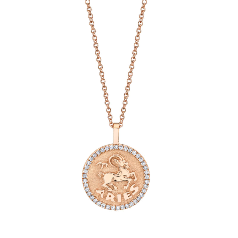 Anita Ko Aries Zodiac Coin Pendant with Diamond Frame