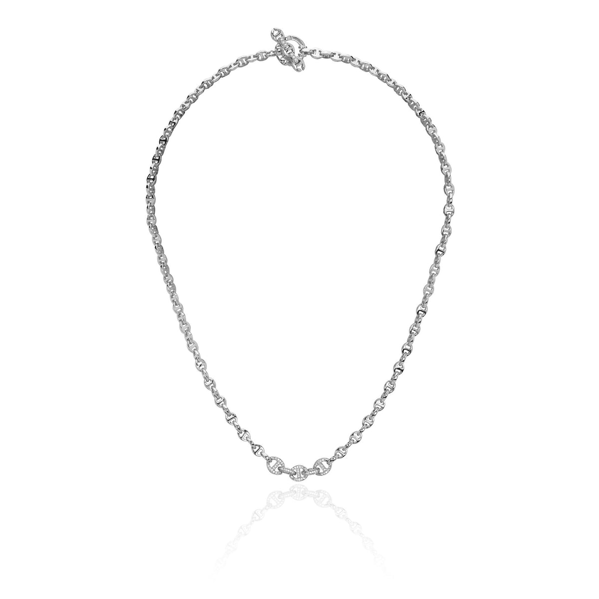 Hoorsenbuhs 18K White Gold Open Link Pave Diamond Necklace