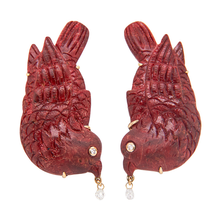 Silvia Furmanovich Red Bird Carved Earrings