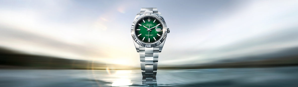Rolex Datejust 41 with a green dial, fluted bezel and Oyster bracelet