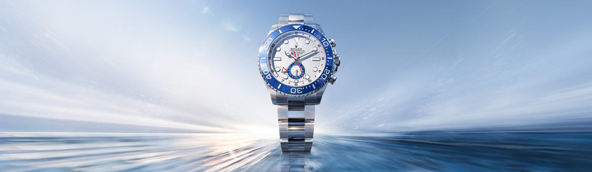 Rolex Yacht-Master II with a white dial and blue bezel